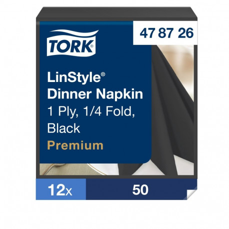 Õhtusöögisalvrätikud Tork LinStyle 4F must, 39 x 39 cm, 50 tk 478726