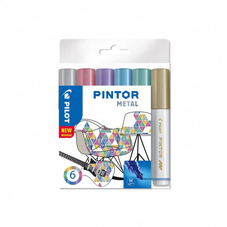 Marker permanentne Pilot Pintor metallic, 1.4mm koonus, 6 värvi