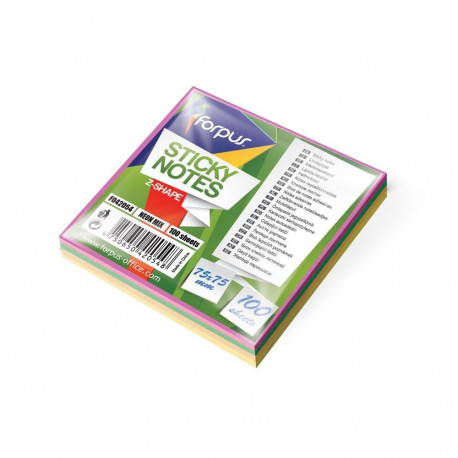 Z-märkmepaber FORPUS 75 x 75 mm, Neon Mix, 100 lehte (2 tk)