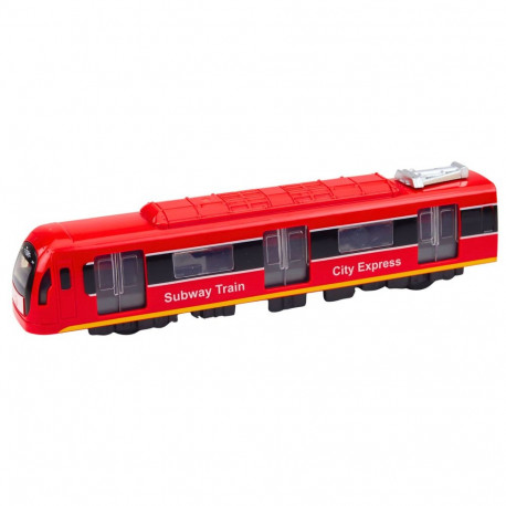 Metro City Express avanevate ustega tulede ja helidega punane rong