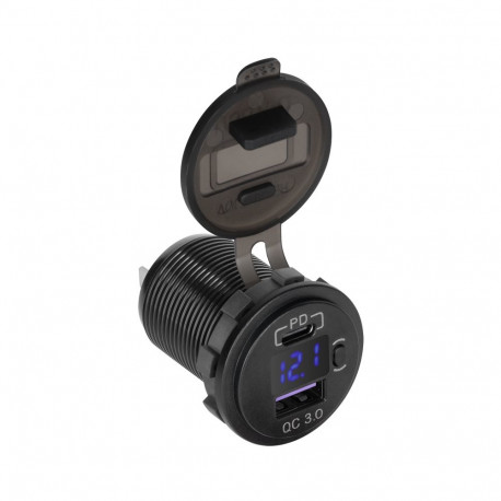 USB+USB Type-C autolaadija Quick Charge'i, Power Delivery funktsiooni ja pingemõõdikuga 48W