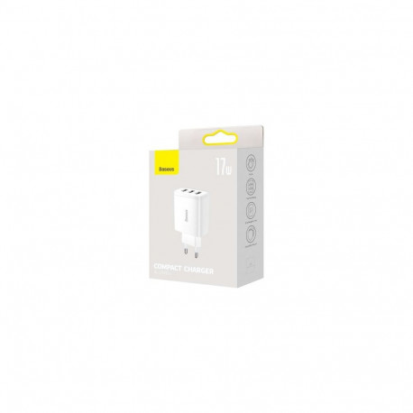 Baseus Travel Charger Compact wall Charger U+U+U, 17W EU White (CCXJ020102)