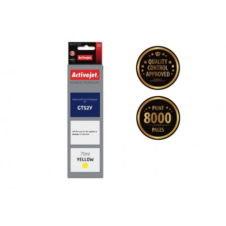 Activejet AH-GT52Y tindipudel (asendab HP GT52Y M0H56AE; Supreme; 70 ml; 8000 lehte, kollane)