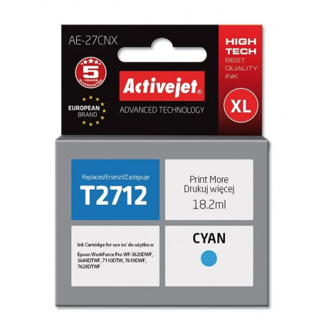 Activejet AE-27CNX tindikassett (asendus Epson 27XL T2712; Supreme; 18 ml; tsüaan)