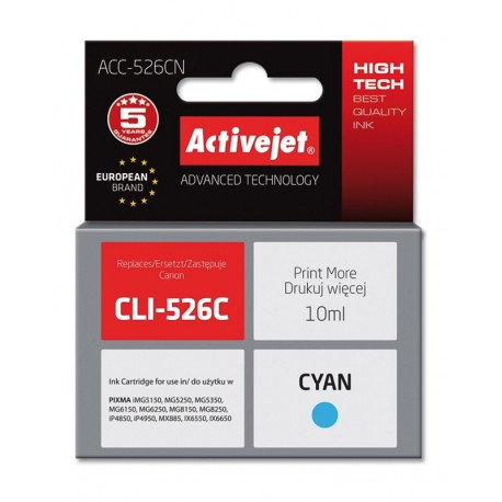 Activejet ACC-526CN Ink (replacement for Canon CLI-526C; Supreme; 10 ml; cyan)