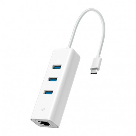 TP-Link LAN adapter UE330C, USB 3.2 Gen1 USB-C > 3x USB-A + RJ-45 white, Gigabit Ethernet