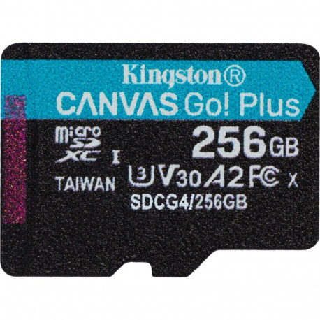 Kingston Canvas Go! Plus 256 GB microSDXC memory card, black, UHS-I U3, Class 10, V30, A2
