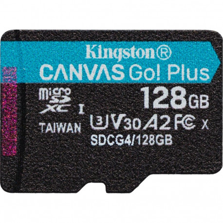 Kingston Canvas Go! Plus 128 GB microSDXC memory card, black, UHS-I U3, Class 10, V30, A2