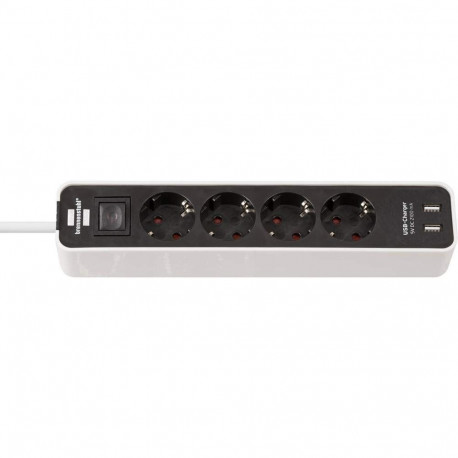 Ecolor Steckdosenleiste 4-fach, 2x USB-A (weiß/schwarz, 1,5 Meter Kabel, USB-A, mit Sicherheitsschal