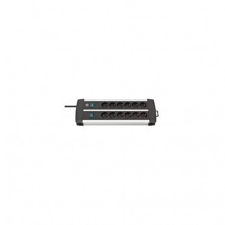 Premium-Alu-Line Steckdosenleiste 12-fach Duo (schwarz/silber, 3 Meter, mit 2 Sicherheitsschaltern)