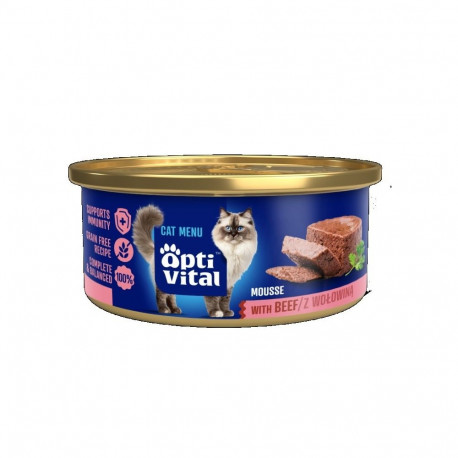 Cat Food - OptiVital Fluffy Mousse Beef Wet Food 85g