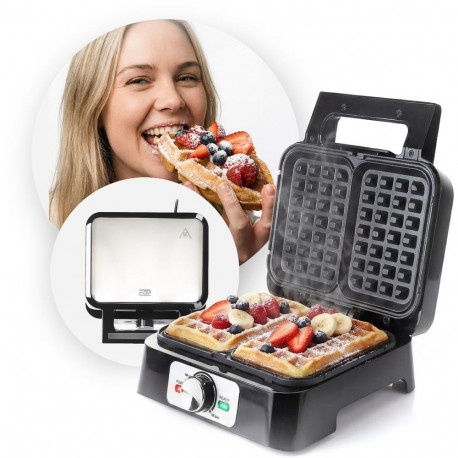 Waffle Maker - PROMIS Waffle Maker 1200W Non-Stick Cool Touch Handles Black