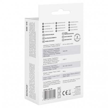 Wireless Mouse - Savio MB-05 Bluetooth 1600 DPI Ambidextrous Black