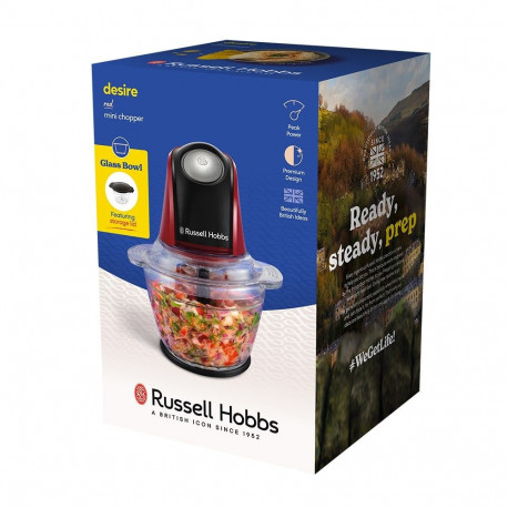 Food Chopper - Russell Hobbs 27130-56 0.5L 200W Stainless Steel Black Red Transparent