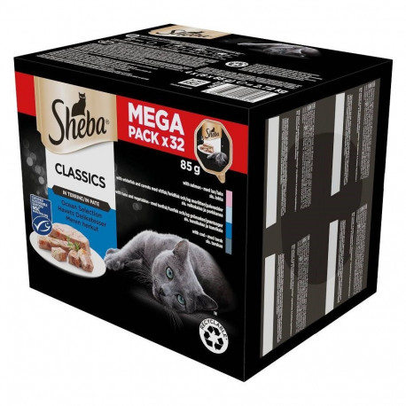 Cat Food - SHEBA Tray of Pate Wet Cat Food (white fish, salmon, tuna, 32x85g)