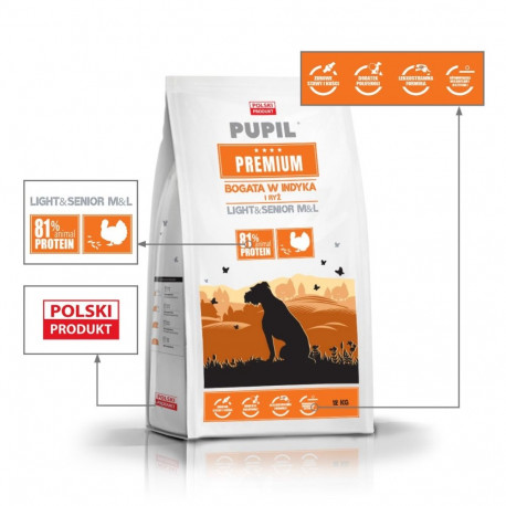 Dog Food - PUPIL Premium Light&Senior Turkey & Rice 12kg
