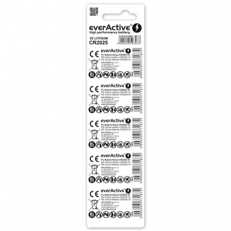 Battery - everActive CR2025 3V Lithium Coin Batteries 5 Pack