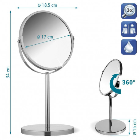Tatkraft Venus Swivel Mirror for Makeup  Shaving D17cm Chrome 3X Magnification