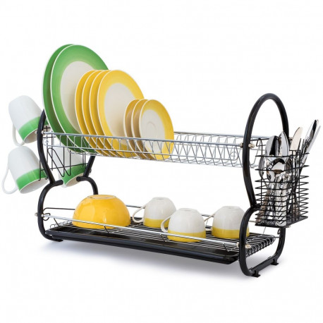 art moon Desert Large Chrome Plated Steel 2-Tier Dish Drainer with Mugs and Cutlery Holder