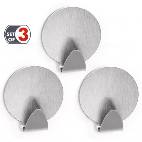Tatkraft Runda Self Adhesive Hooks Kitchen Bathroom Towel Holders Stick On Hooks , Set of 3, Stainle