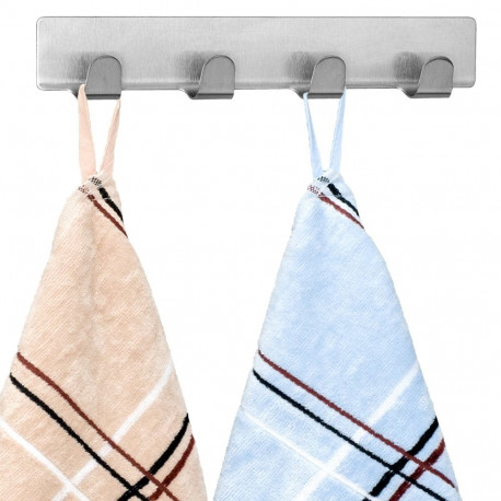 Tatkraft Fyra Towel Rack for Bathroom or Kitchen Stainless Steel Self Adhesive Fix 4 Hooks for Towel
