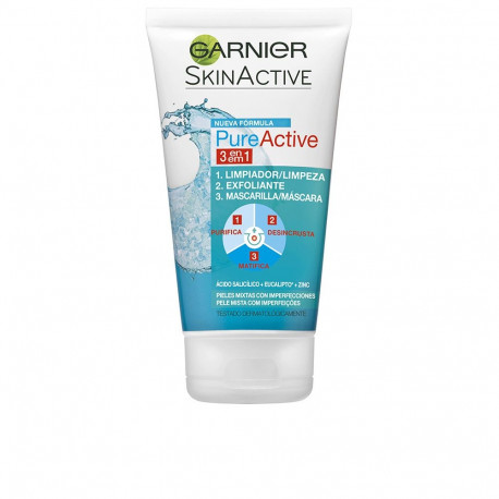 GARNIER PURE ACTIVE 3 en 1 limpiador pieles mixtas con imperfecciones gel 150 ml
