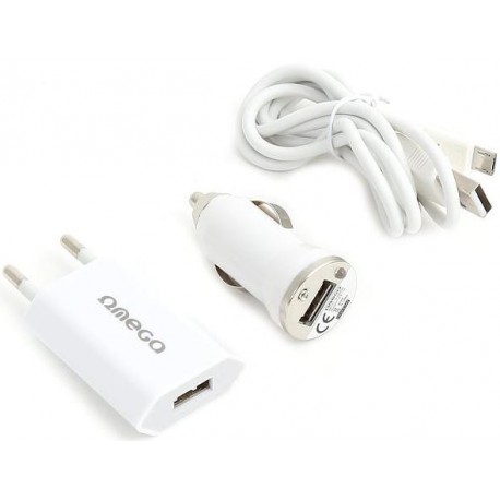 Omega зарядный адаптер + адаптер для авто + microUSB кабель (42021)