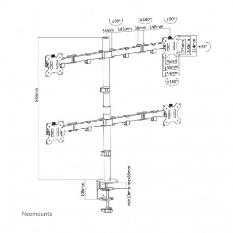 Neomounts FPMA-D550D4BLACK reguleeritav lauahoidik neljale ekraanile 13"-32" must