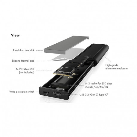ICY BOX IB-1807MT-C31 väline USB-C 3.2 M.2 NVMe SSD korpus kirjutuskaitsega