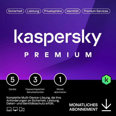 "Kaspersky Premium –  5 Devices, 1 Month - Subscription (ABO) – ESD-Download"