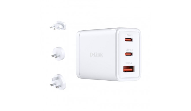 laadija DCP-651 65W GaN PD 3.0 QC 3.0 1x USB-A 2x USB-C, valge