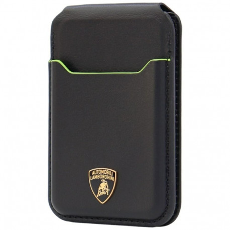 Lamborghini D1 Genuine Leather MagSafe Phone Wallet - Black and Green