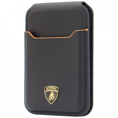 Lamborghini D1 Genuine Leather MagSafe mobile phone wallet - black and orange