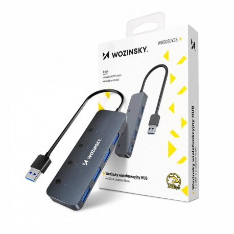Wozinsky WHS080YSS 4x USB-A 3.0 Hub with Individual Switches, Aluminum, with 15 cm USB-A Cable - Gra