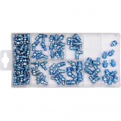 Yato grease nipple assortment YT-06888, 110 pcs, metric thread, M6x1 mm, M8x1 mm, M10x1 mm, 45°, 90°