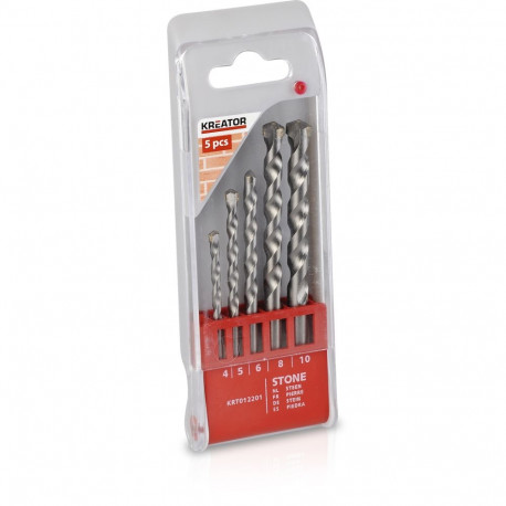 KREATOR KRT012201, stone drill bit set, 5 pcs, 4-10mm, carbide tip