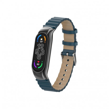 Kellarihm Trendybay Mi Band 7, nahkne/metall, laineline, tumesinine
