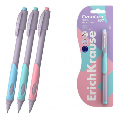 Ballpoint pen ErichKrause ErgoLine® Kids Stick&Grip Pastel 0.5, Super Glide Technology, ink colo