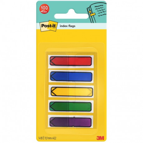 Järjehoidja Post-IT indeks nool, PP, 12x43mm, 5 värvi x 20 tk