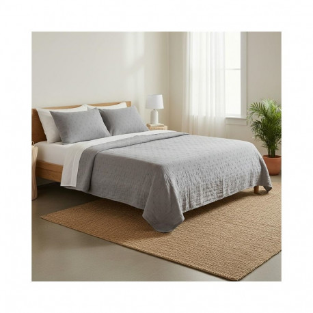 BEDSPREAD SOLID WASHED GREY 220X220 CM