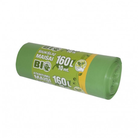 Prügikotid BIO 160 L, 85 x 110 cm, HDPE Clean&Green , 50mic, 10tk/rll roheline