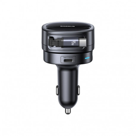 Car Charger PrimeTrip VR1 60W 12-24V USB-A + USB-C QC PD with Retractable 0.8m USB-C Cable, Black