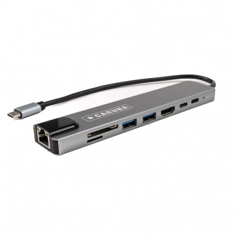 USB Hub - Caruba 8 in 1 USB C Hub Ethernet, USB A, HDMI, 100W PD, Grey