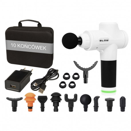 44-357# Pistolet do masażu masażer blow wave 4000 biały + 10 końcówek + walizka