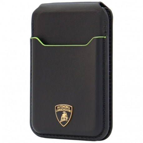 Audi Lamborghini D1 Genuine Leather MagSafe Phone Wallet - Black and Green