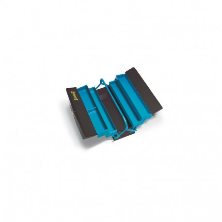 Metall-Werkzeugkasten leer 190L (blau/schwarz, 5 Fächer, mit Vorhängeschloss)