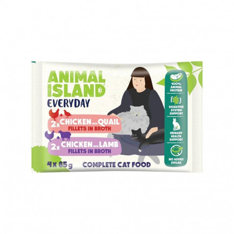 Cat Food - ANIMAL ISLAND Chicken Quail & Lamb Fillets in Broth 4x85g