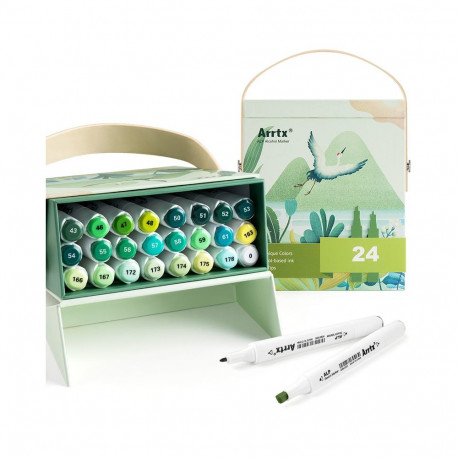 Double-sided Marker Pens ARRTX Alp, 24 Colours, green tone shade