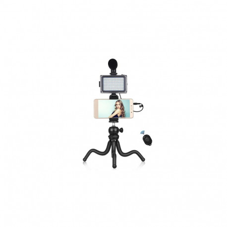 Blogging Smartphone Video Rig (LED Light, Flexible Tripod, Phone Holder, Mic)