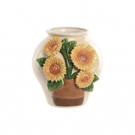 Vase Home ESPRIT Yellow Beige Ceramic Shabby Chic 26 x 26 x 24 cm